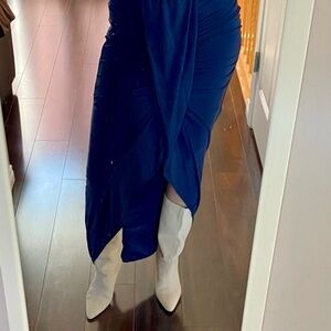 PrettyLittleThing Slinky Ruched Draped Maxi Skirt in Navy